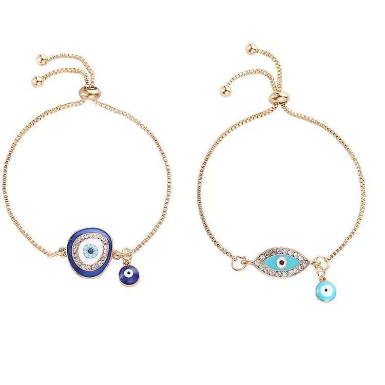 Women's gold plated evil eye bracelet with sparkling blue charm, ethnic style, perfect for protection & boho fashion.