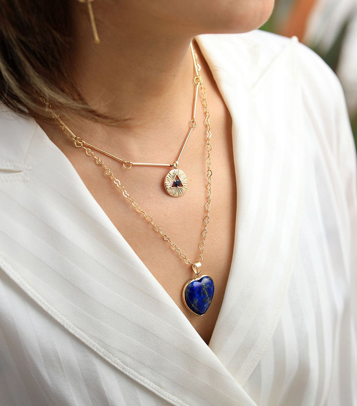 Women's gold-plated Lapis Lazuli necklace. Protective gemstone jewelry, spiritual healing stone talisman.