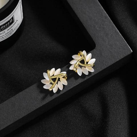 Hypoallergenic women's earrings: Sakura flower studs with elegant opal, gold plated