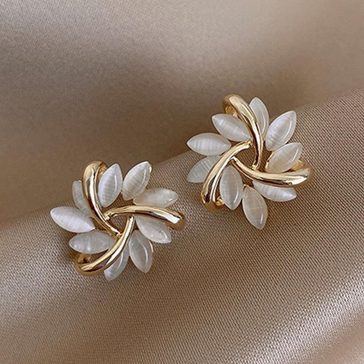 Gold plated Sakura flower opal stud earrings, a delicate jewelry gift for women