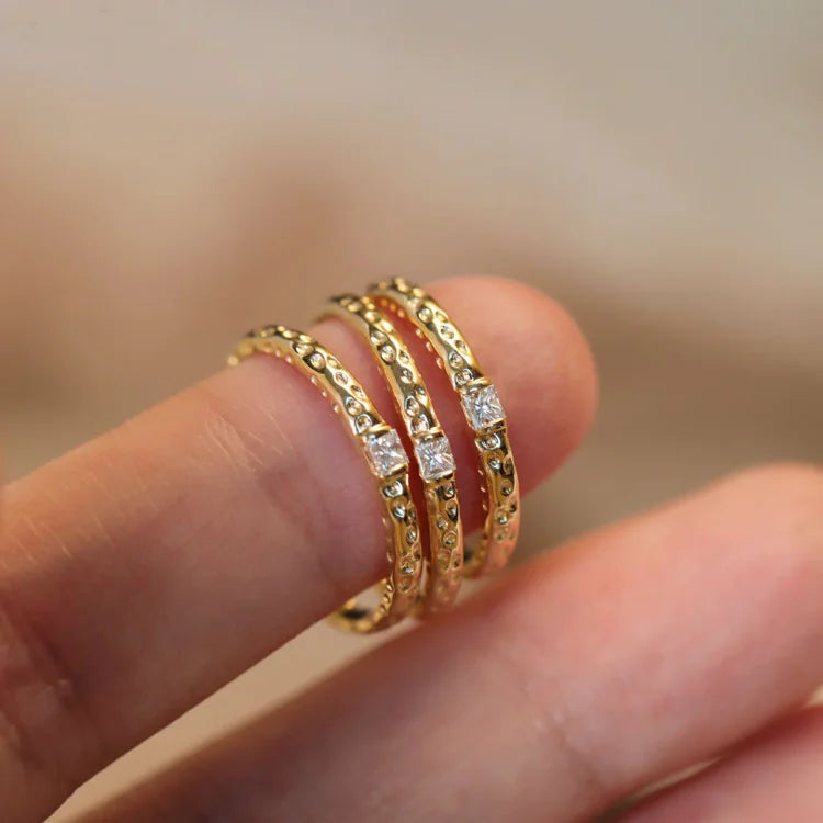 Delicate gold plated sterling silver zirconia ring for women, an elegant and stackable fashion jewelry piece.