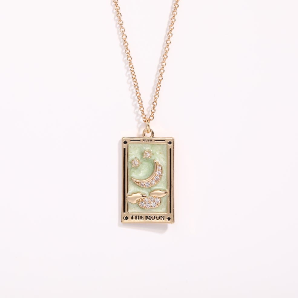 Sophisticated women's gold-plated tarot pendant necklace, ideal for mystical jewelry lovers.