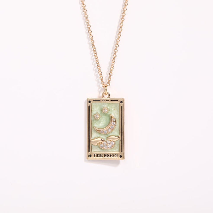 Sophisticated women's gold-plated tarot pendant necklace, ideal for mystical jewelry lovers.