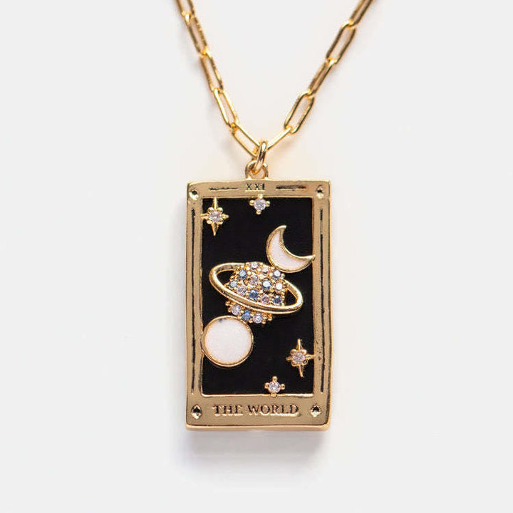 Elegant women's gold-plated tarot necklace, a spiritual and fashionable drop pendant.