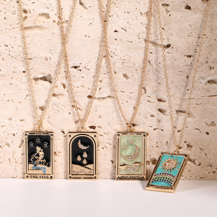 Spiritual accessory: women's gold-plated tarot card drop necklace, perfect for daily wear.