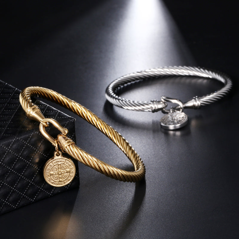 Women's gold Saint Benedict charm bracelet, perfect religious protection jewelry gift for her
