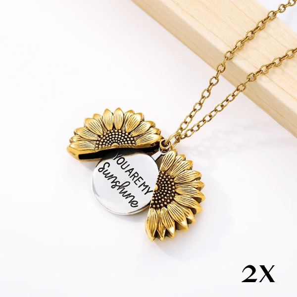 Women's stainless steel sunflower locket necklace, 'You're My Sunshine' hidden message, gift idea.