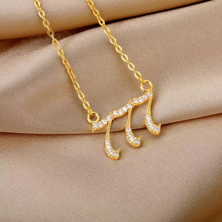 Women's gold zirconia angel numbers necklace for spiritual protection & style.