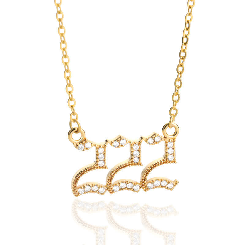 Zirconia angel numbers pendant in gold, an elegant women's spiritual necklace.