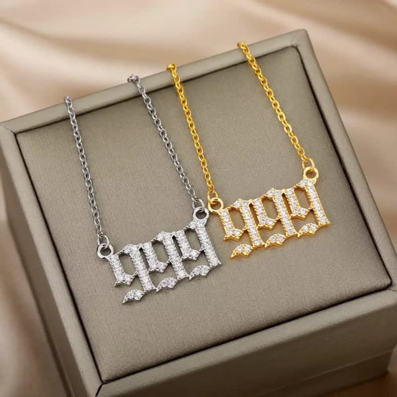 Modern women's gold necklace with zirconia angel numbers for daily style.