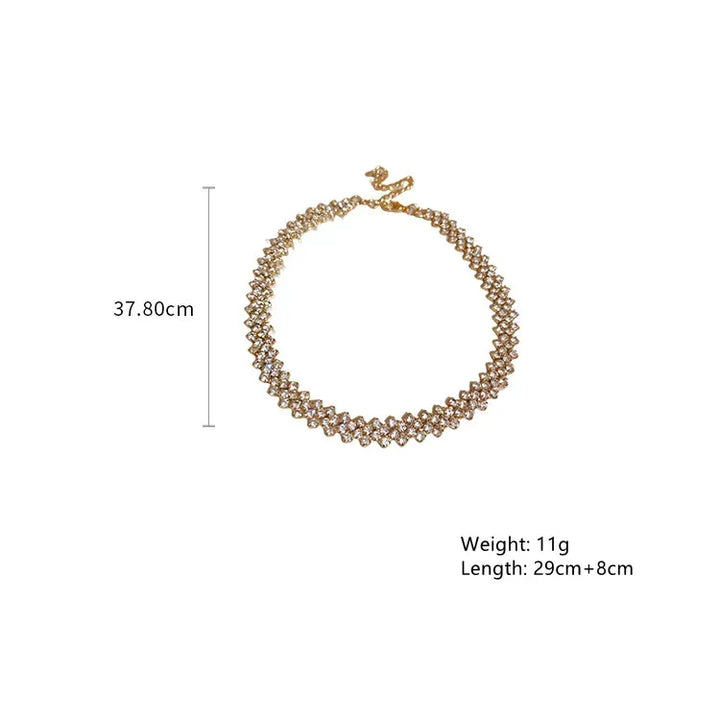 Elegant Golden Gala Rhinestone Geometric Statement Necklace for women, sparkling adjustable gold jewelry.