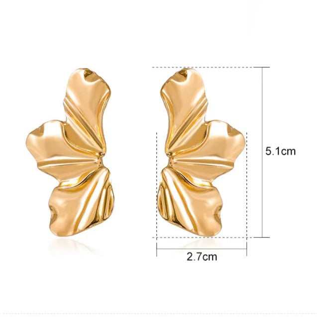 Delicate golden petal stud earrings for women, elegant nature-inspired floral jewelry.