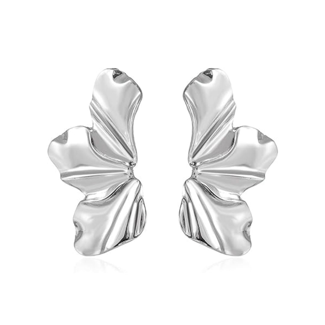 Elegant gold floral stud earrings for women, delicate petal design.
