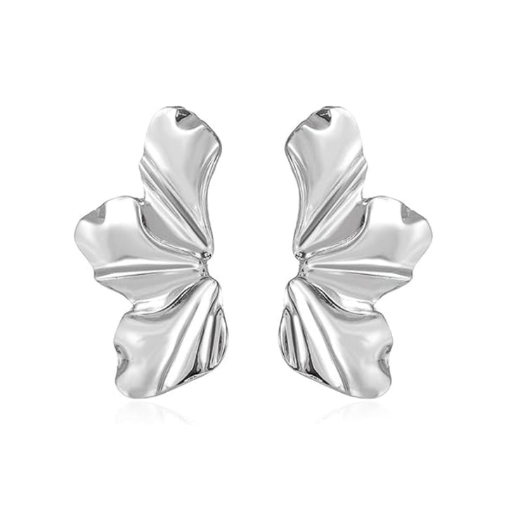 Elegant gold floral stud earrings for women, delicate petal design.