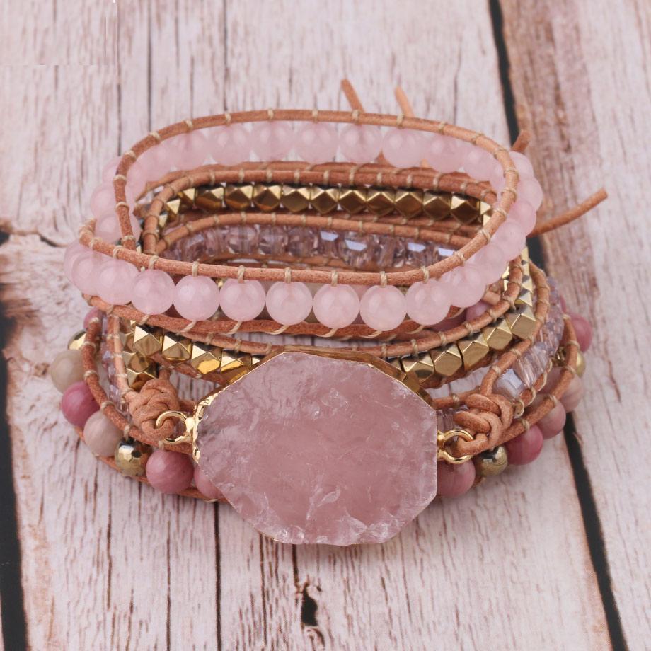 Women's golden rose quartz beaded bracelet with polished gemstones, handmade & adjustable, a perfect gift