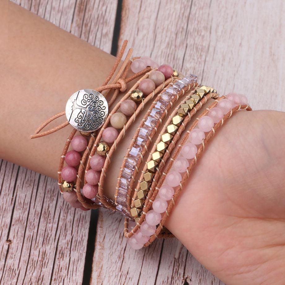 Handmade rose quartz bracelet for women, with golden beads, a beautiful and adjustable jewelry gift