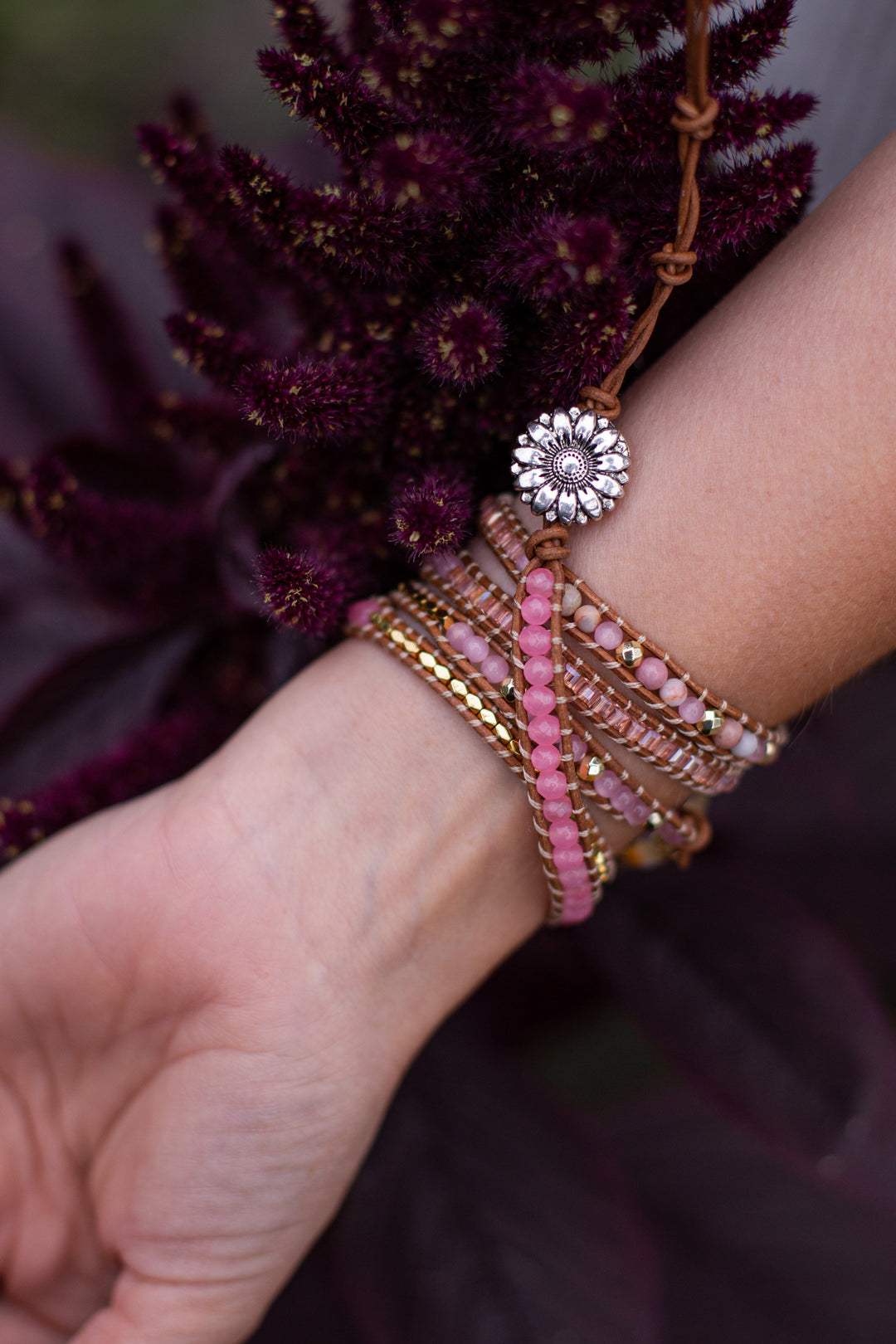 Golden rose quartz healing bracelet, handmade for women, adjustable design, a thoughtful jewelry gift