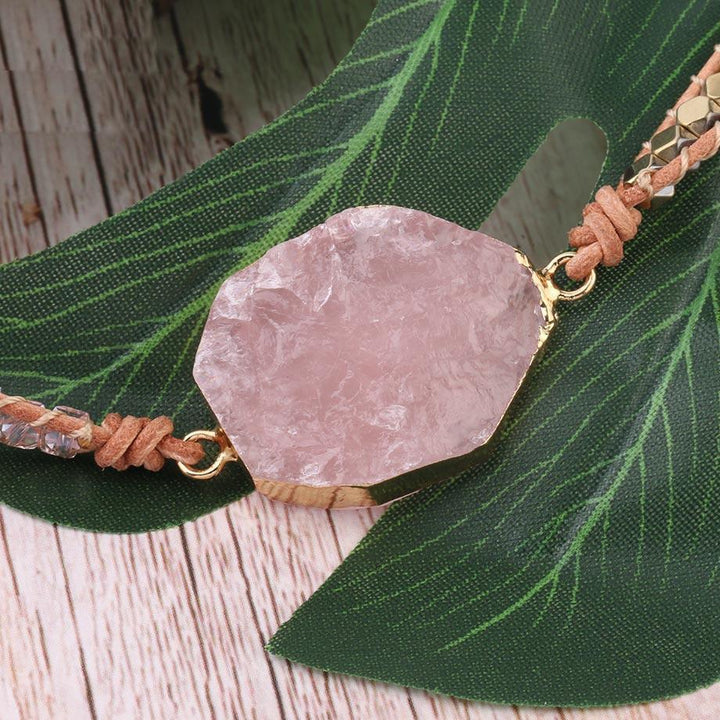 Beautiful handmade women's rose quartz and gold beaded bracelet, perfect for any occasion