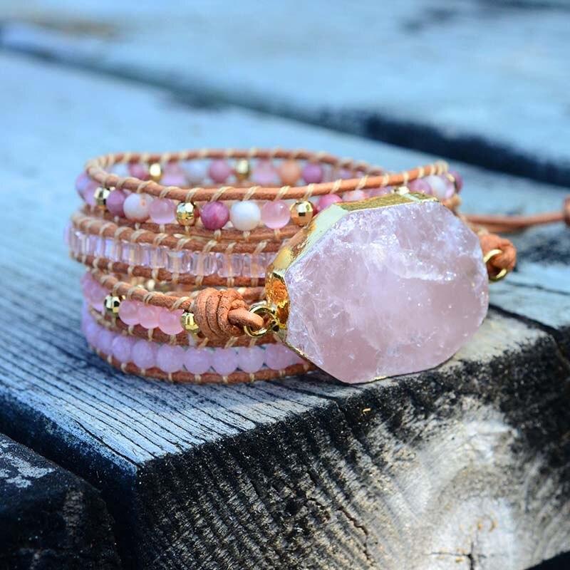 Rose quartz prosperity bracelet for women, with golden accents, adjustable and stylish jewelry