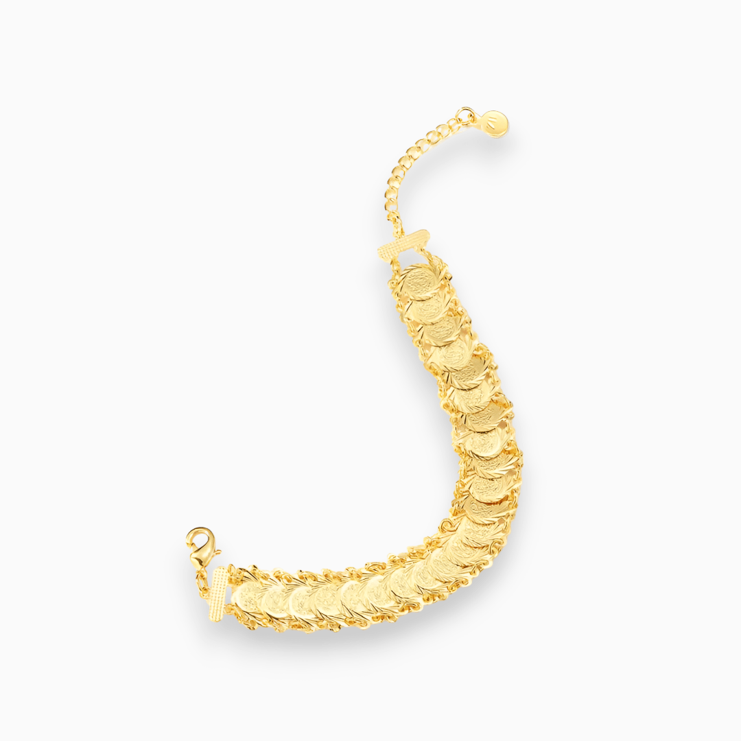 Women's golden waterfall design bracelet, gold plated, elegant and adjustable jewelry