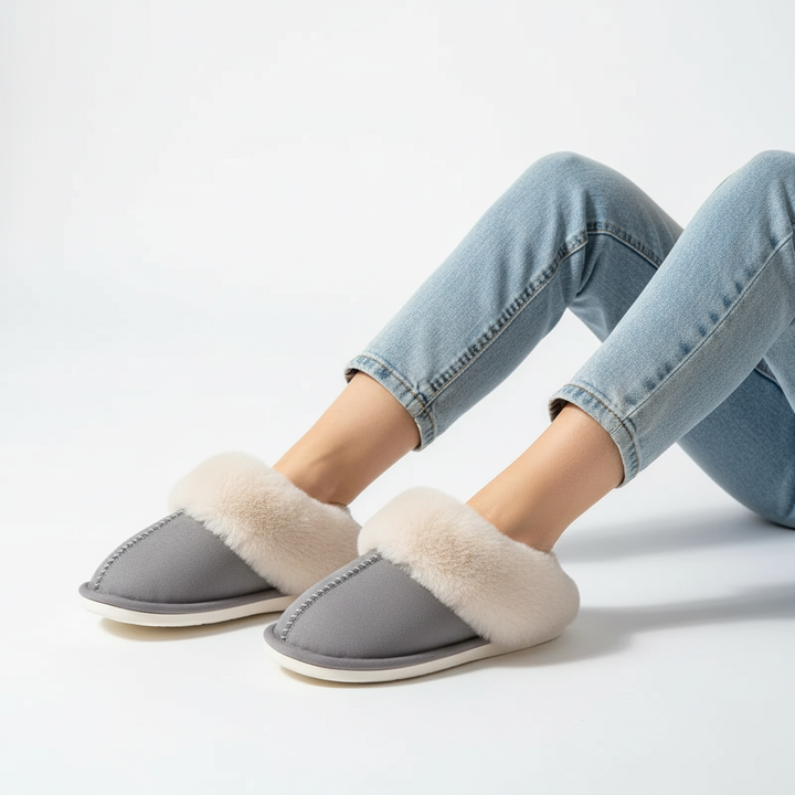 Comfortable women's slippers with a faux suede exterior and ultra-soft plush interior