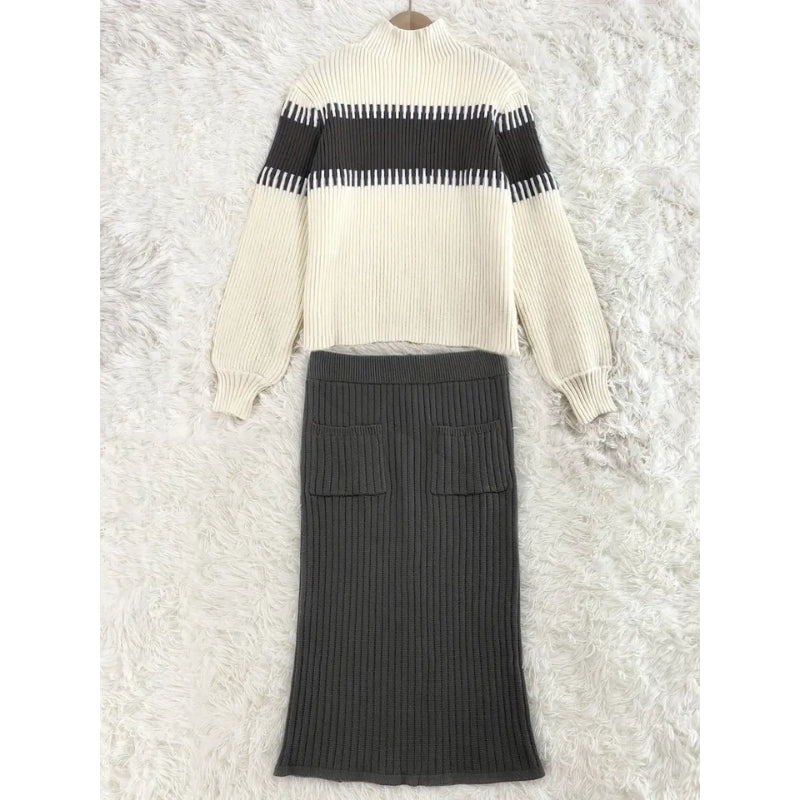 Versatile brown rib-knit two-piece set for women, ideal for casual outings or comfortable lounge at home.