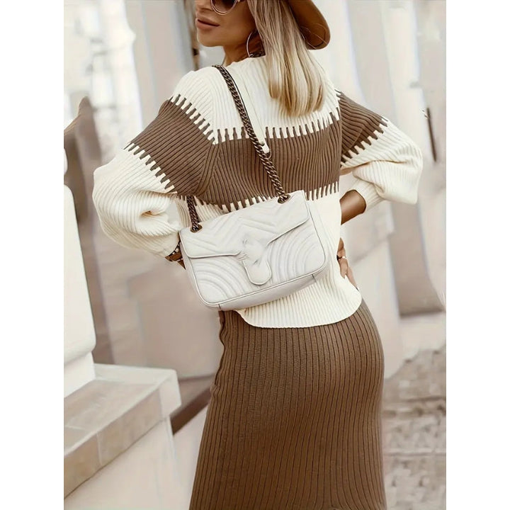 Comfortable women's red rib-knit two-piece lounge set. Structured design offers both style and ease.