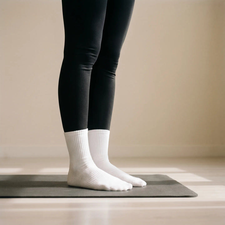 Women's grippy athletic crew socks for yoga, Pilates, and studio workouts.