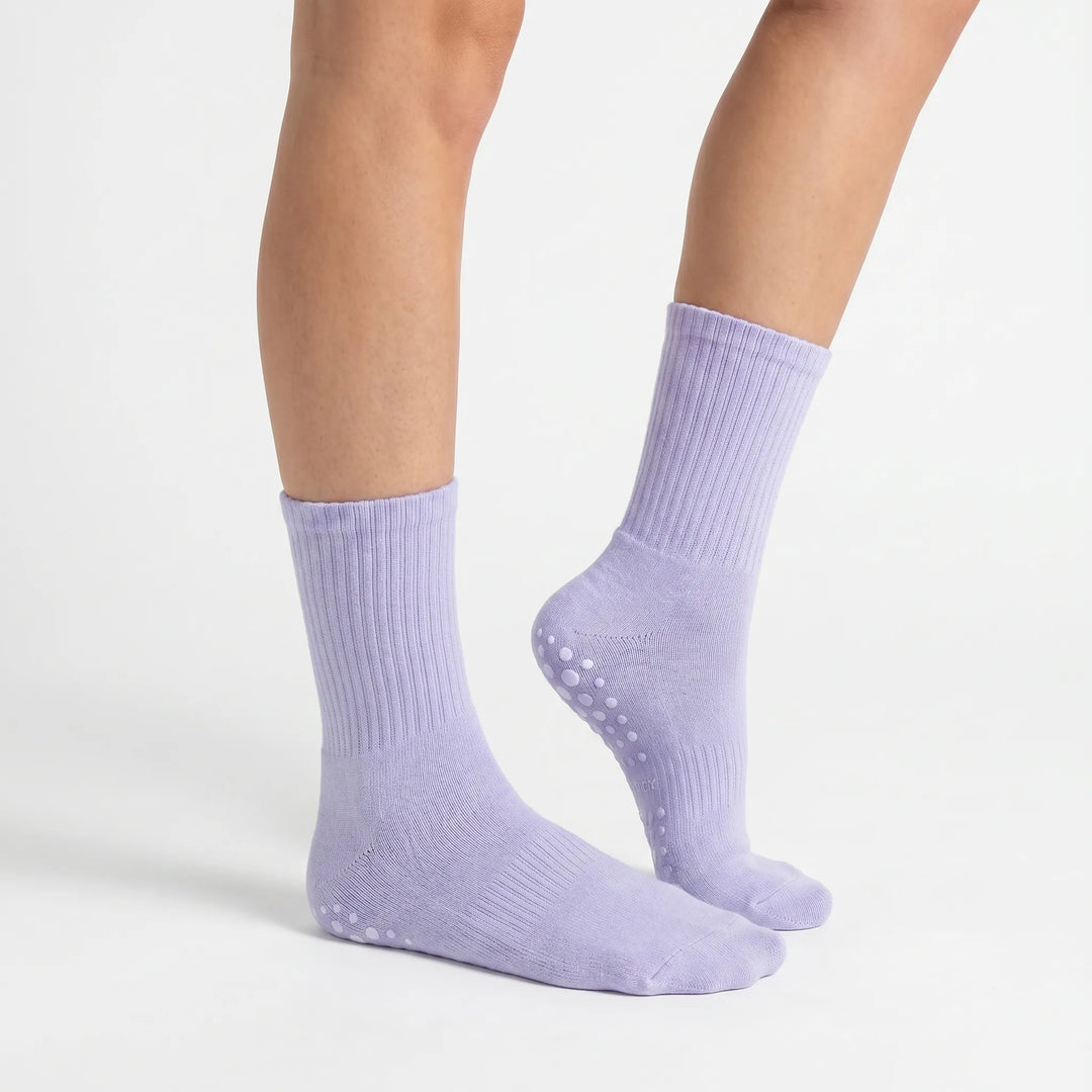 Comfortable women's grippy crew athletic socks, perfect for studio yoga & Pilates sessions.