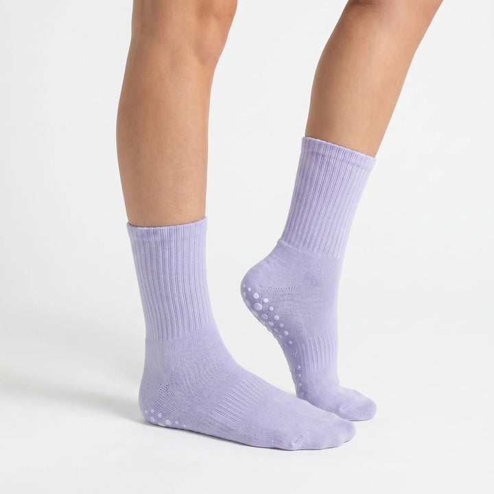 Comfortable women's grippy crew athletic socks, perfect for studio yoga & Pilates sessions.
