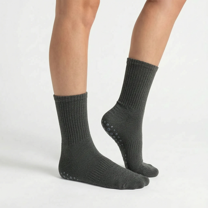 Stay stable with women's grippy athletic crew socks, perfect for studio, yoga & Pilates.
