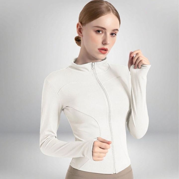 Detail of sleeve and cuff on women's Hailey breathable training jacket, stretch and comfort