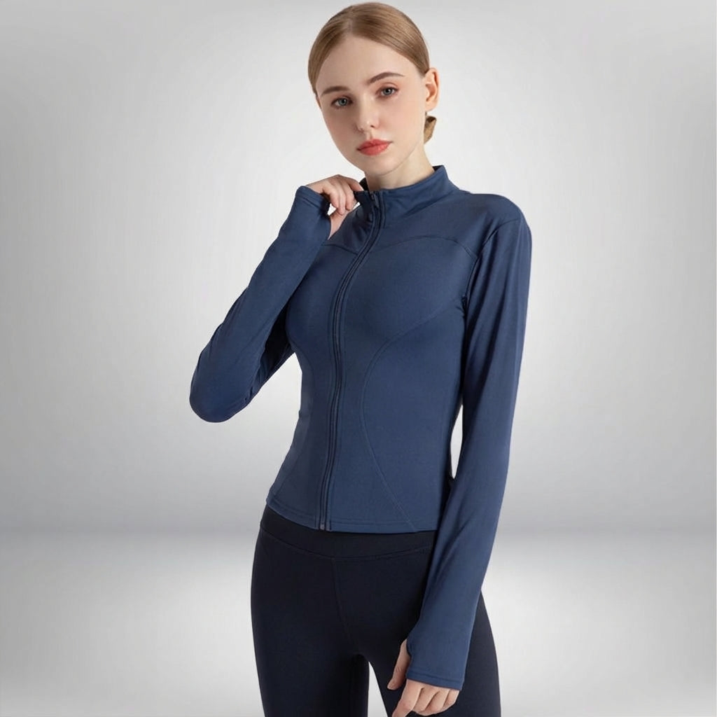 Back view of women's Hailey breathable jacket, showing comfortable stretch fabric for training