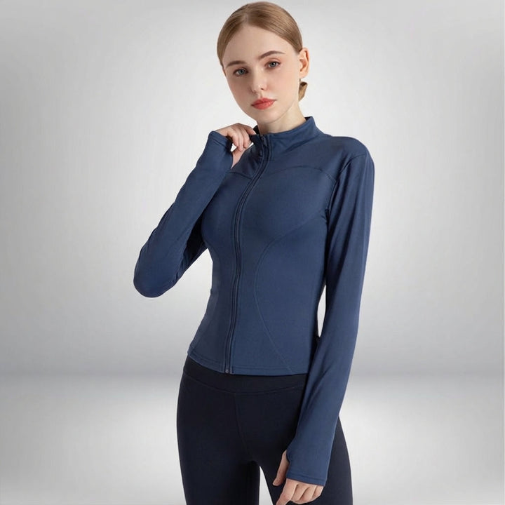 Back view of women's Hailey breathable jacket, showing comfortable stretch fabric for training