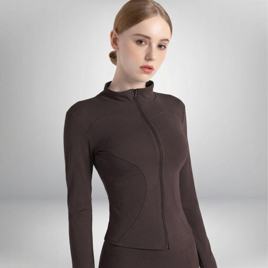 Hailey women's fitness jacket with zipper detail, a versatile piece of athletic activewear