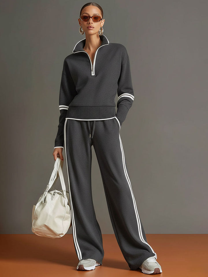 Detail shot of women's wide-leg trousers, highlighting the relaxed fit and comfortable material.