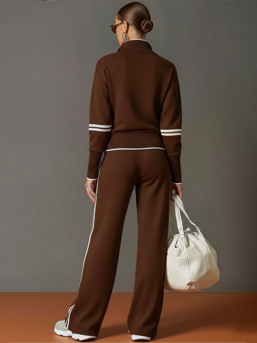 Versatile women's matching set: half-zip sweatshirt and wide-leg trousers for ultimate comfort and style.