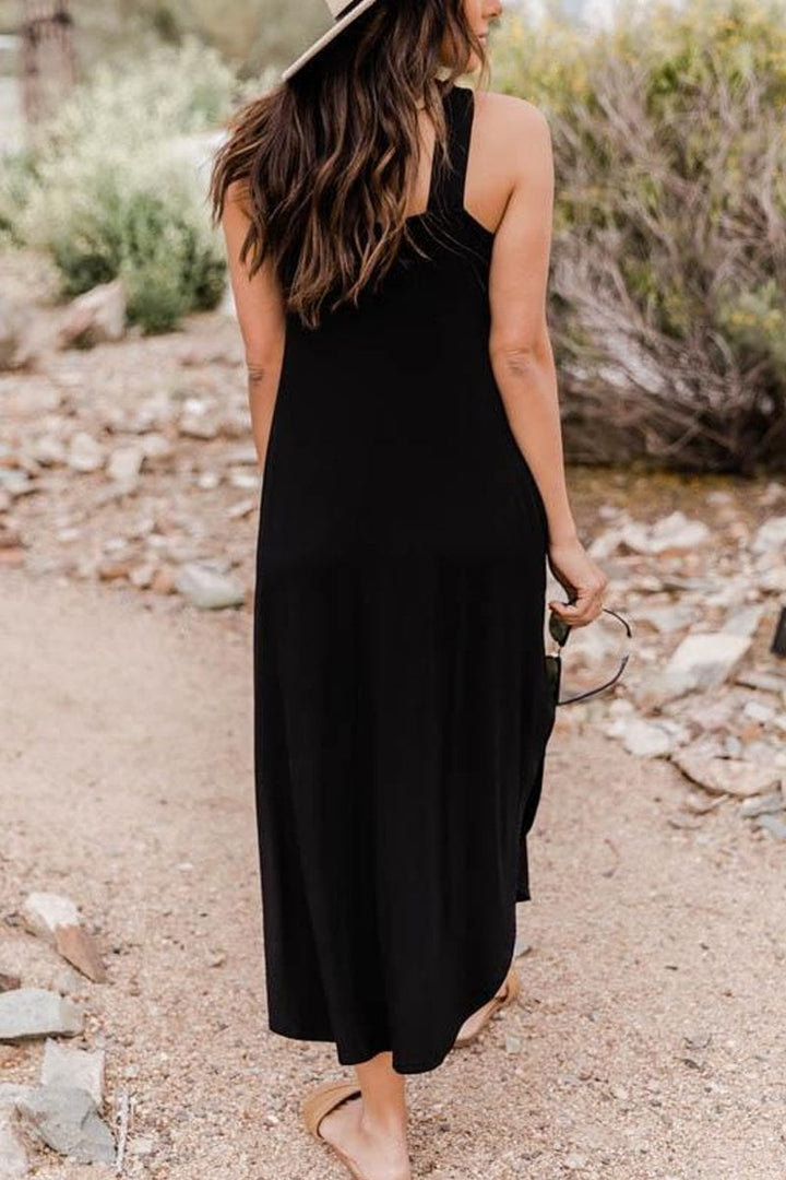 Comfortable women's halter maxi dress. Flowy style, perfect for summer fashion, resort wear, or beach.