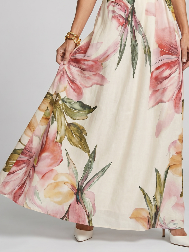 Vibrant purple halter maxi dress, a women's flowing summer dress for stylish warm weather comfort.