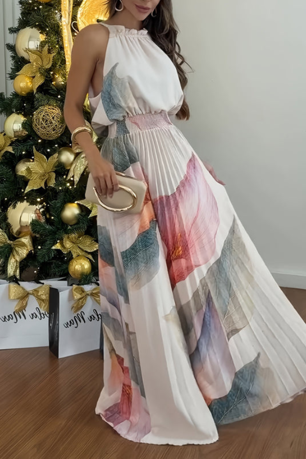 Chic women's long keyhole halter maxi dress, perfect elegant summer dress for vacations & parties.