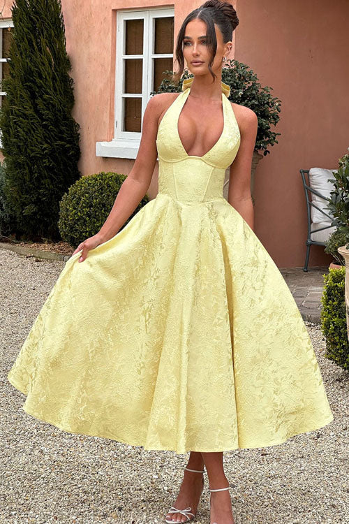 Stunning prom halterneck maxi dress, a flowy evening gown ideal for women's parties.