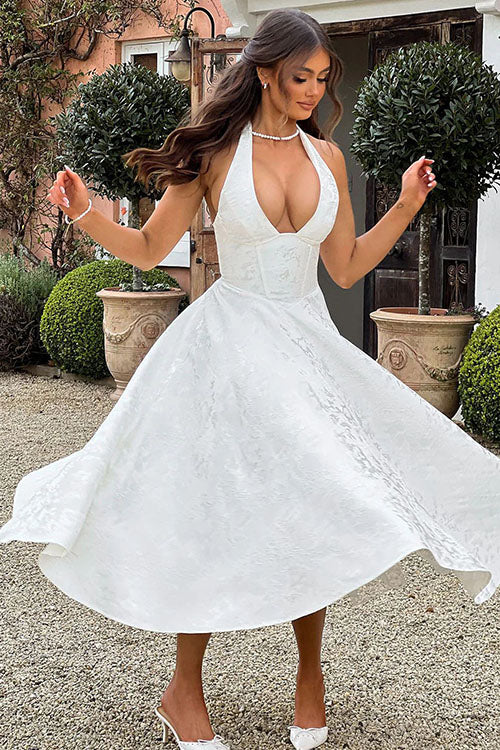 Dazzling prom halterneck maxi dress, a chic A-line gown for memorable celebrations.
