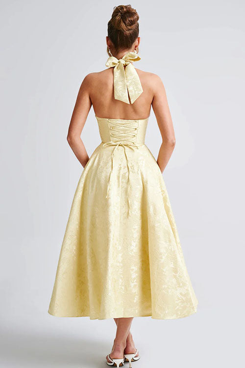 Chic A-line halterneck maxi gown, perfect for formal parties & special occasions.
