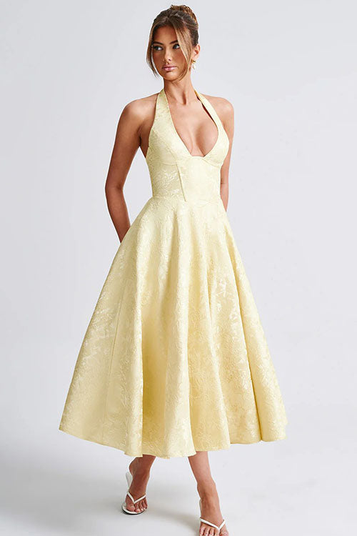 Formal halterneck maxi dress, perfect for special occasion vacation or evening wear.