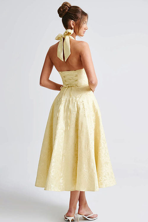Women's A-line halterneck maxi dress, ideal for holiday parties, prom, or homecoming.