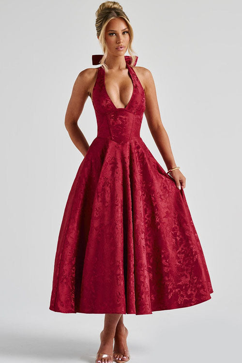 Women's halterneck A-line prom dress, perfect for a grand entrance at any formal party.