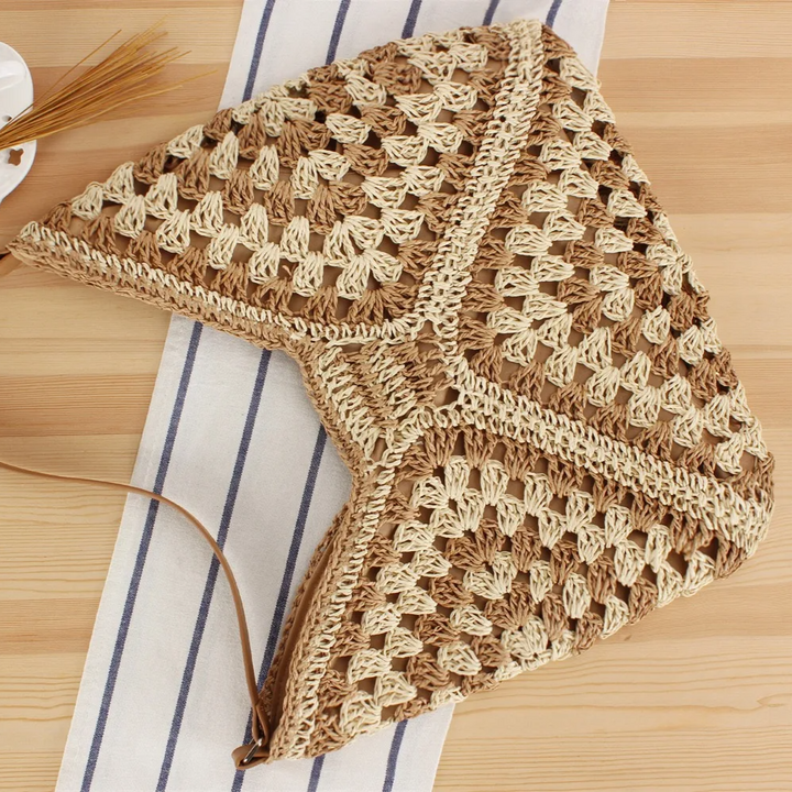 Boho style women's crochet tote, perfect summer accessory, handcrafted & packable.