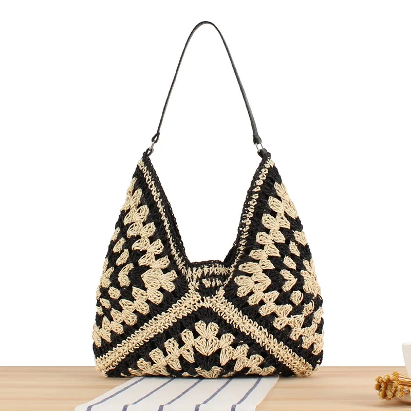 Hand-crocheted women's shoulder bag, boho style, lightweight & ideal for casual outings.