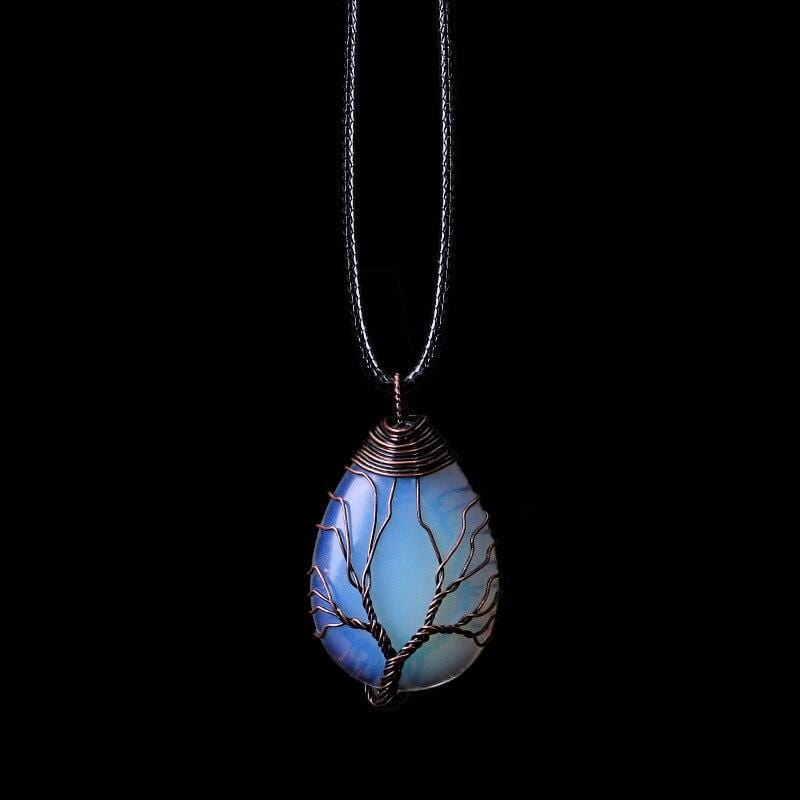 Women's handcrafted Opalite drop necklace, a spiritual healing stone promoting peace & balance. Elegant boho jewelry.