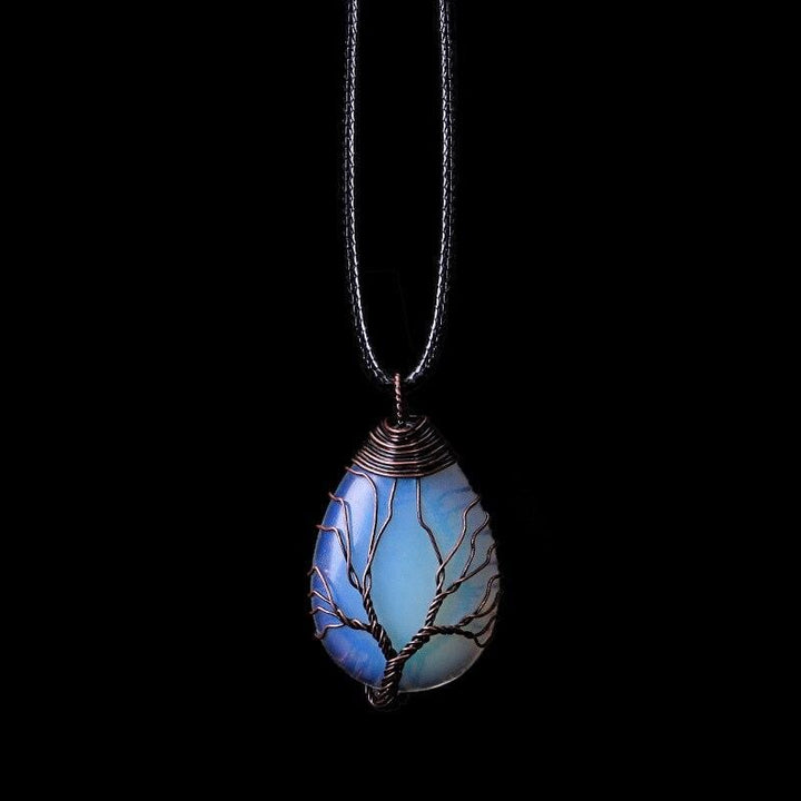 Women's handcrafted Opalite drop necklace, a spiritual healing stone promoting peace & balance. Elegant boho jewelry.